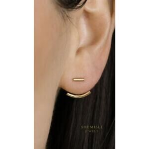 SHEMISLI Gold Bar Ear Jacket, Curved Front And Back Earrings